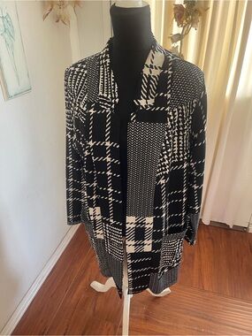 Black and White Patchwork Print Open Cardigan